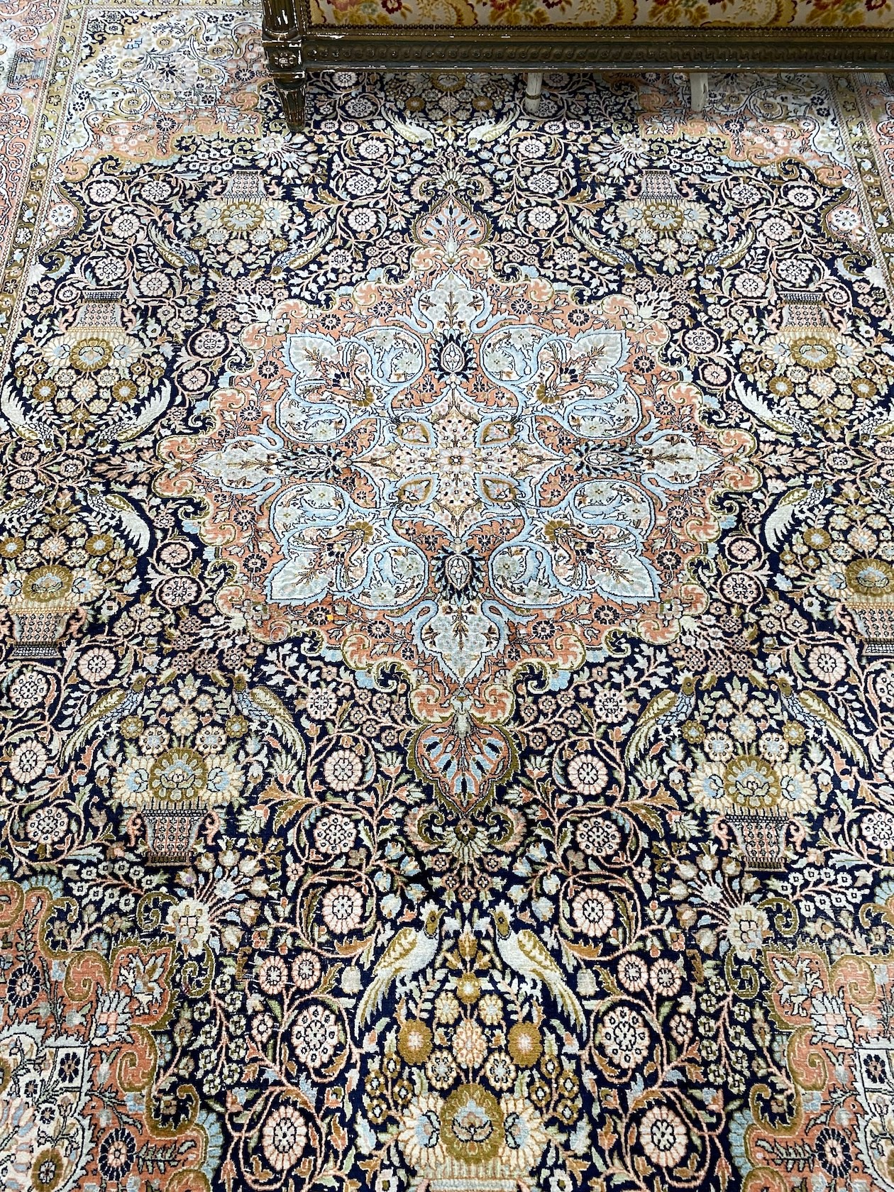 A Persian blue ground carpet, 360 x 270cm